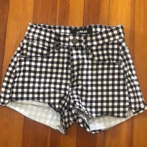 Express high rise black and white checked shorts